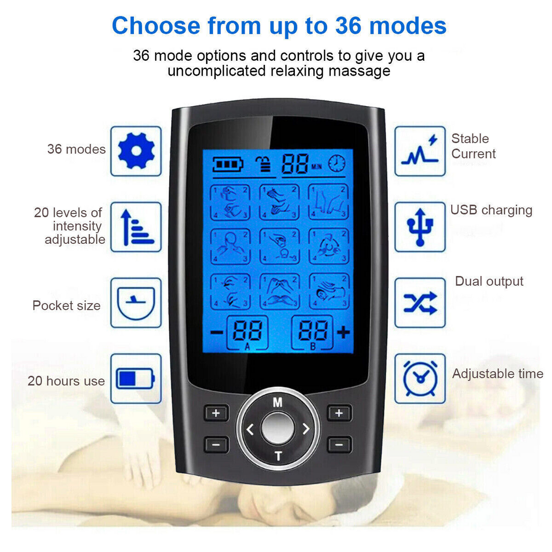Premium Electric Muscle Massager TENS EMS Device 24 Modes Rechargeable Full Body Massager Adjustable Intensity Portable for Gym Work Daily Use Comfort