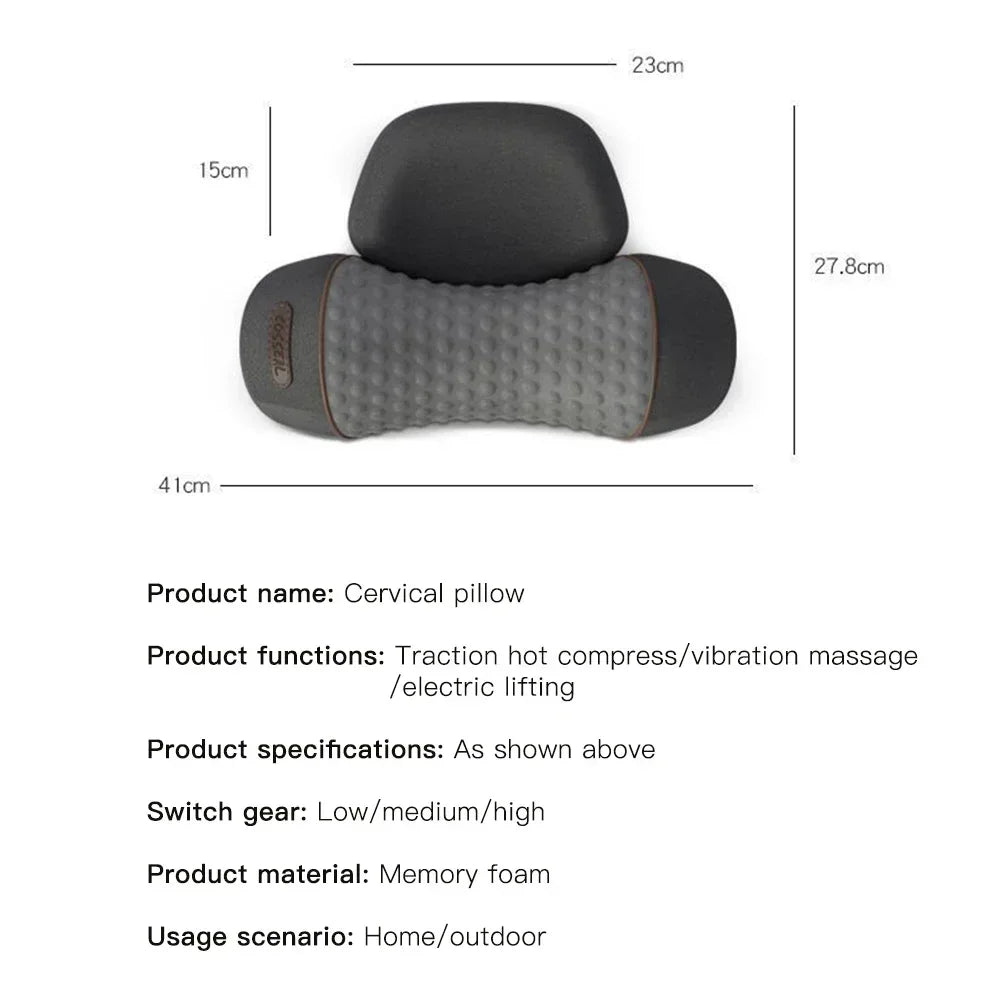 Premium Electric Neck Massager Pillow Heated Vibration Neck Support Cushion USB Rechargeable Memory Foam Neck Pillow for Sleep Travel Daily Use Comfort