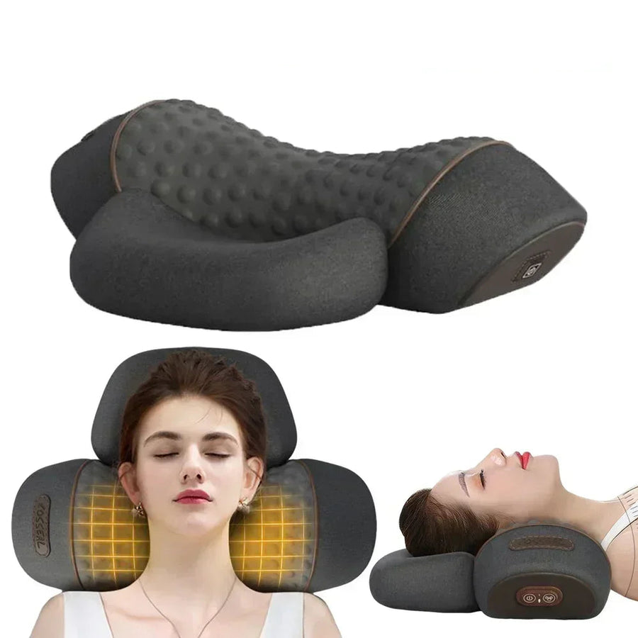 Premium Electric Neck Massager Pillow Heated Vibration Neck Support Cushion USB Rechargeable Memory Foam Neck Pillow for Sleep Travel Daily Use Comfort
