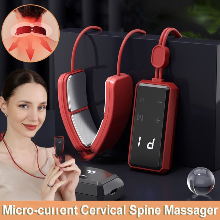 Premium Electric Neck Massager TENS EMS Pulse Device Heat Therapy 6 Modes 19 Levels Rechargeable Portable Neck Support for Home Work Travel Daily Use