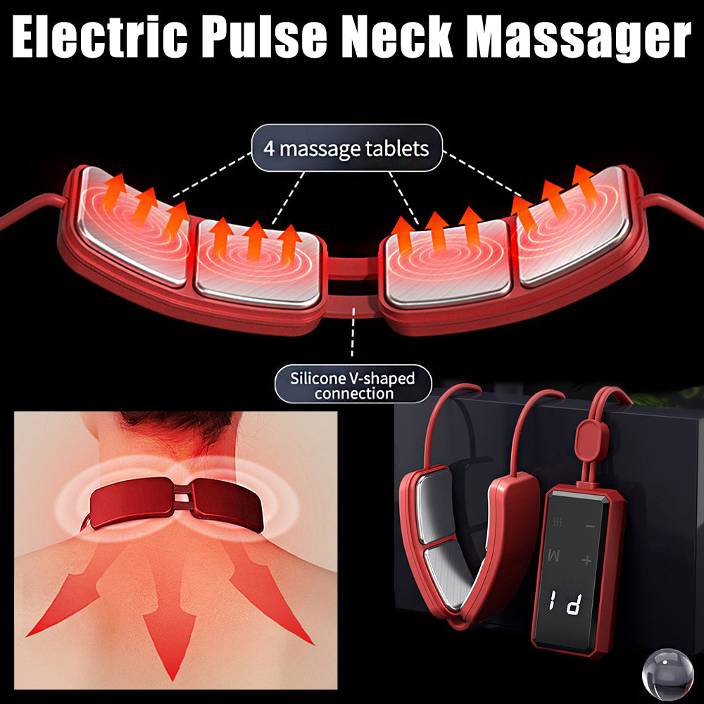 Premium Electric Neck Massager TENS EMS Pulse Device Heat Therapy 6 Modes 19 Levels Rechargeable Portable Neck Support for Home Work Travel Daily Use