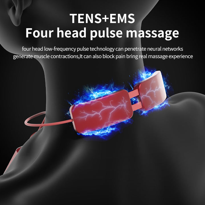 Premium Electric Neck Massager TENS EMS Pulse Device Heat Therapy 6 Modes 19 Levels Rechargeable Portable Neck Support for Home Work Travel Daily Use