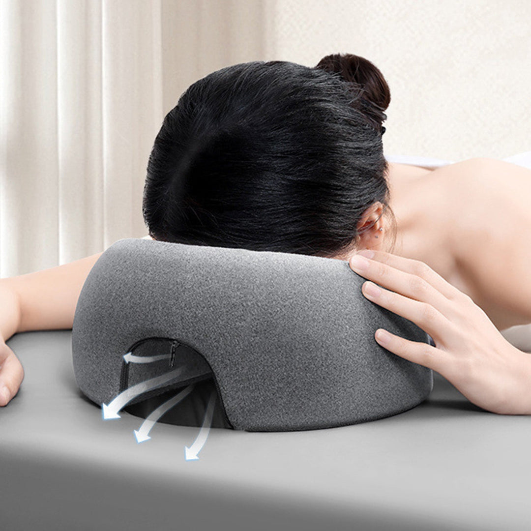 Premium Face Down Pillow Memory Foam Prone Headrest Anti Slip Base Breathable Cover with Zipper Cooling Towel for Massage Salon Home Use Comfort