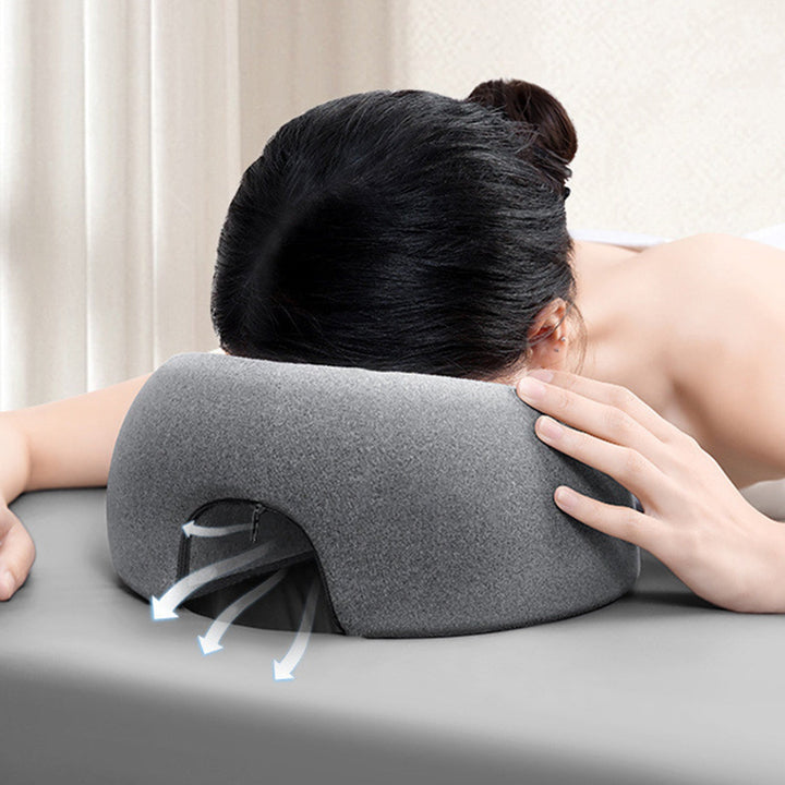 Premium Face Down Pillow Memory Foam Prone Headrest Anti Slip Base Breathable Cover with Zipper Cooling Towel for Massage Salon Home Use Comfort