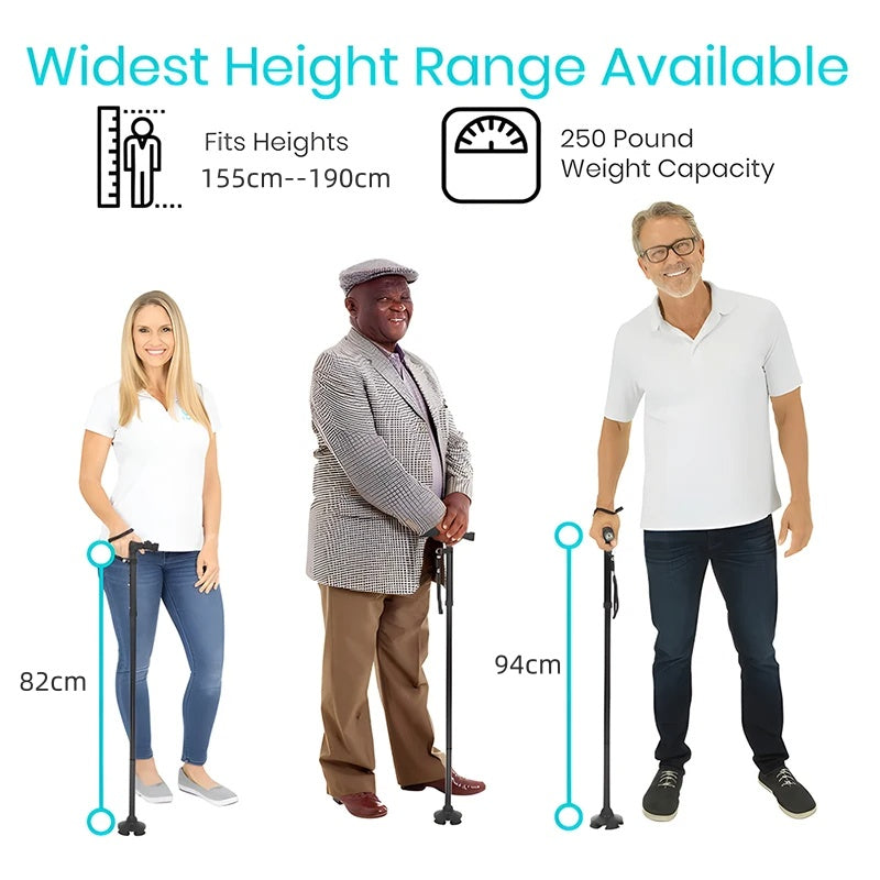 Premium Folding Walking Cane Telescopic Adjustable Hiking Stick Lightweight Aluminum Alloy Non Slip Base Ergonomic Grip Portable 27cm Fold Travel Use