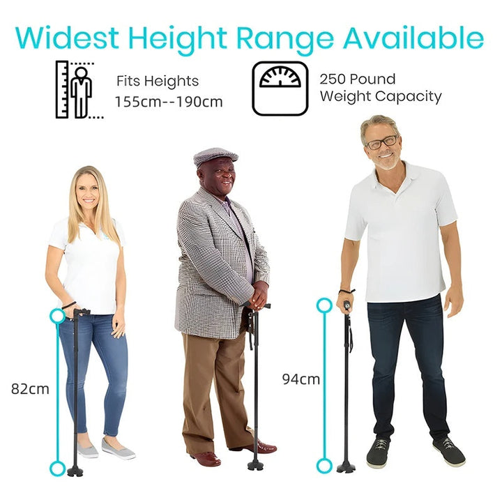 Premium Folding Walking Cane Telescopic Adjustable Hiking Stick Lightweight Aluminum Alloy Non Slip Base Ergonomic Grip Portable 27cm Fold Travel Use