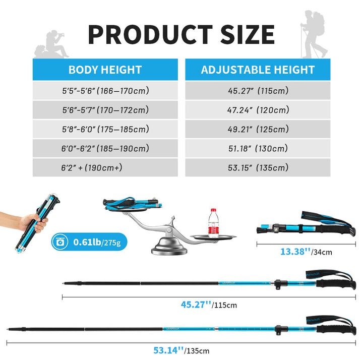Premium Folding Walking Cane Telescopic Adjustable Hiking Stick Lightweight Aluminum Alloy Non Slip Base Ergonomic Grip Portable 27cm Fold Travel Use