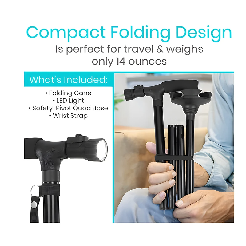 Premium Folding Walking Cane Telescopic Adjustable Hiking Stick Lightweight Aluminum Alloy Non Slip Base Ergonomic Grip Portable 27cm Fold Travel Use