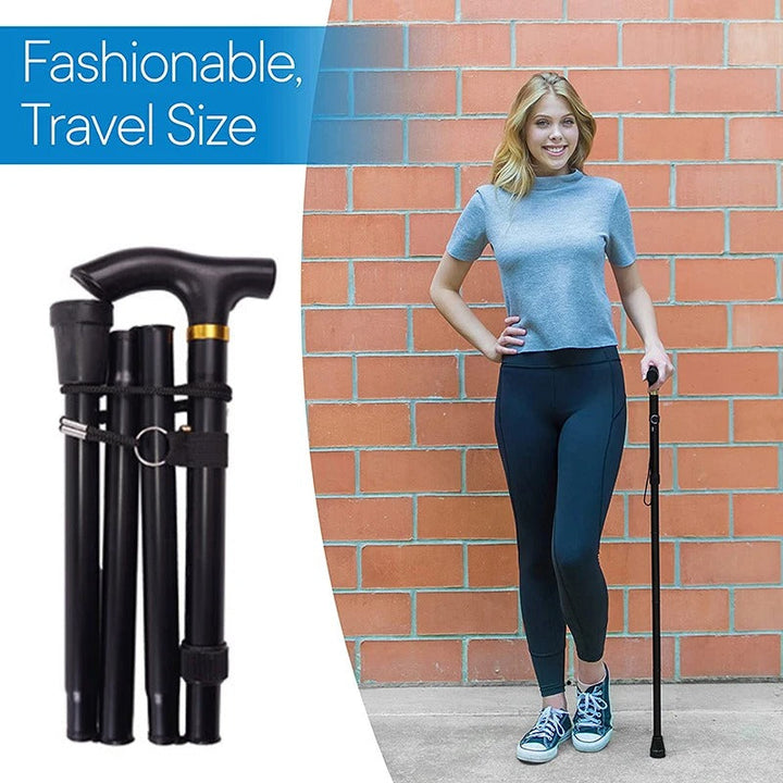 Premium Folding Walking Cane Telescopic Adjustable Hiking Stick Lightweight Aluminum Alloy Non Slip Base Ergonomic Grip Portable 27cm Fold Travel Use