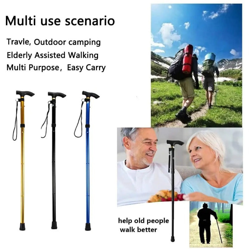Premium Folding Walking Cane Telescopic Adjustable Hiking Stick Lightweight Aluminum Alloy Non Slip Base Ergonomic Grip Portable 27cm Fold Travel Use