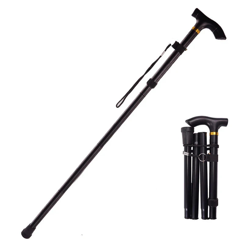 Premium Folding Walking Cane Telescopic Adjustable Hiking Stick Lightweight Aluminum Alloy Non Slip Base Ergonomic Grip Portable 27cm Fold Travel Use