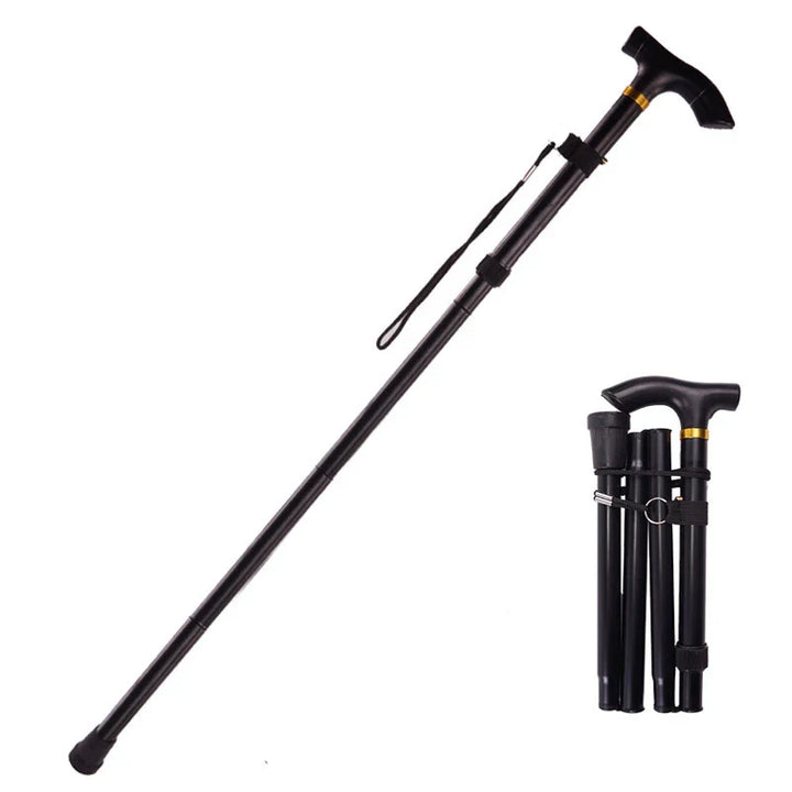 Premium Folding Walking Cane Telescopic Adjustable Hiking Stick Lightweight Aluminum Alloy Non Slip Base Ergonomic Grip Portable 27cm Fold Travel Use