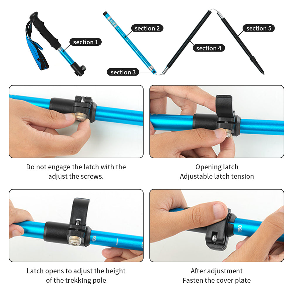 Premium Folding Walking Cane Telescopic Adjustable Hiking Stick Lightweight Aluminum Alloy Non Slip Base Ergonomic Grip Portable 27cm Fold Travel Use