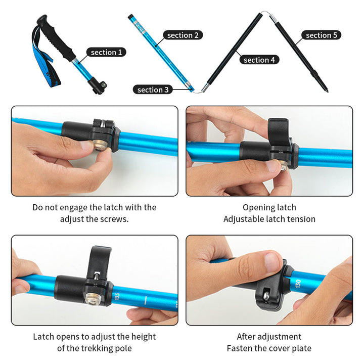 Premium Folding Walking Cane Telescopic Adjustable Hiking Stick Lightweight Aluminum Alloy Non Slip Base Ergonomic Grip Portable 27cm Fold Travel Use
