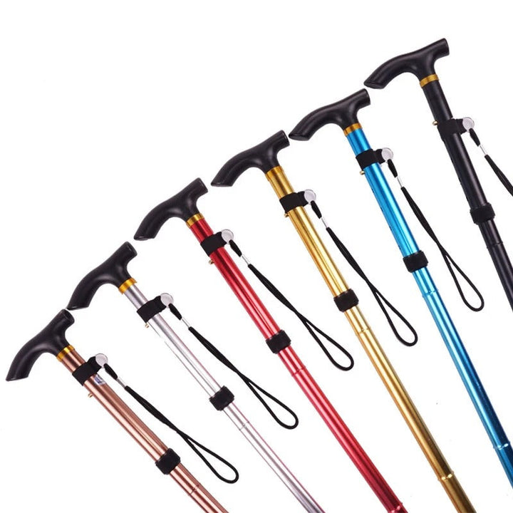 Premium Folding Walking Cane Telescopic Adjustable Hiking Stick Lightweight Aluminum Alloy Non Slip Base Ergonomic Grip Portable 27cm Fold Travel Use