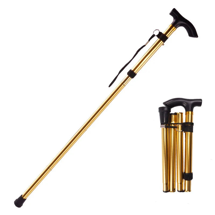 Premium Folding Walking Cane Telescopic Adjustable Hiking Stick Lightweight Aluminum Alloy Non Slip Base Ergonomic Grip Portable 27cm Fold Travel Use