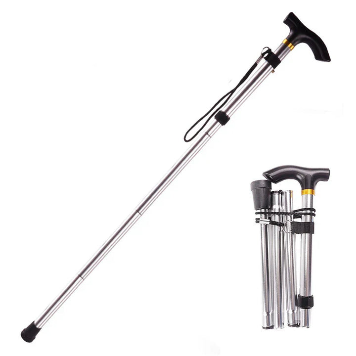 Premium Folding Walking Cane Telescopic Adjustable Hiking Stick Lightweight Aluminum Alloy Non Slip Base Ergonomic Grip Portable 27cm Fold Travel Use