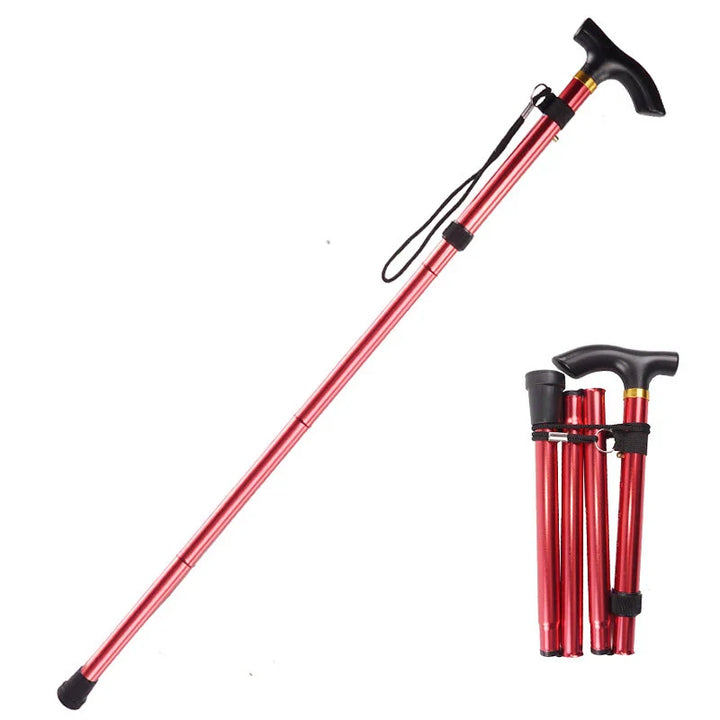Premium Folding Walking Cane Telescopic Adjustable Hiking Stick Lightweight Aluminum Alloy Non Slip Base Ergonomic Grip Portable 27cm Fold Travel Use
