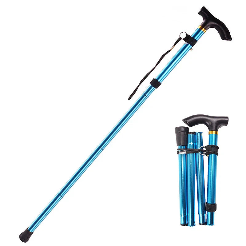 Premium Folding Walking Cane Telescopic Adjustable Hiking Stick Lightweight Aluminum Alloy Non Slip Base Ergonomic Grip Portable 27cm Fold Travel Use