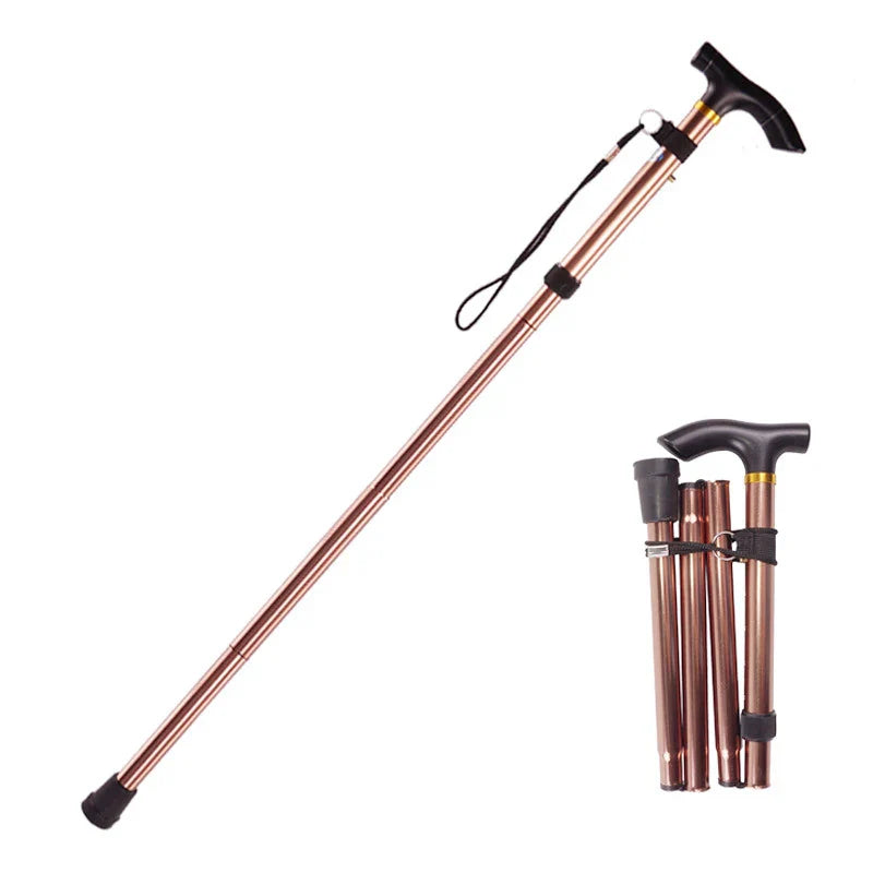 Premium Folding Walking Cane Telescopic Adjustable Hiking Stick Lightweight Aluminum Alloy Non Slip Base Ergonomic Grip Portable 27cm Fold Travel Use
