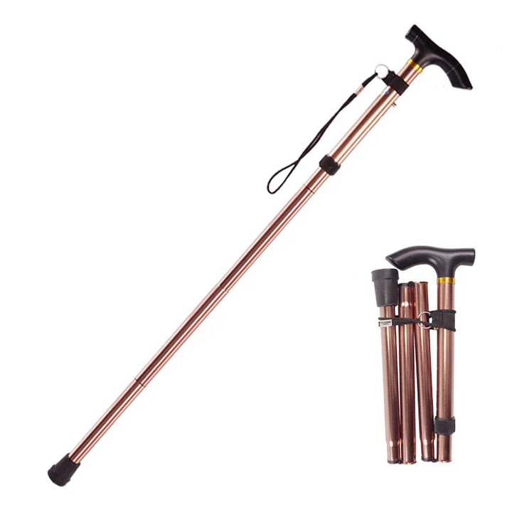 Premium Folding Walking Cane Telescopic Adjustable Hiking Stick Lightweight Aluminum Alloy Non Slip Base Ergonomic Grip Portable 27cm Fold Travel Use