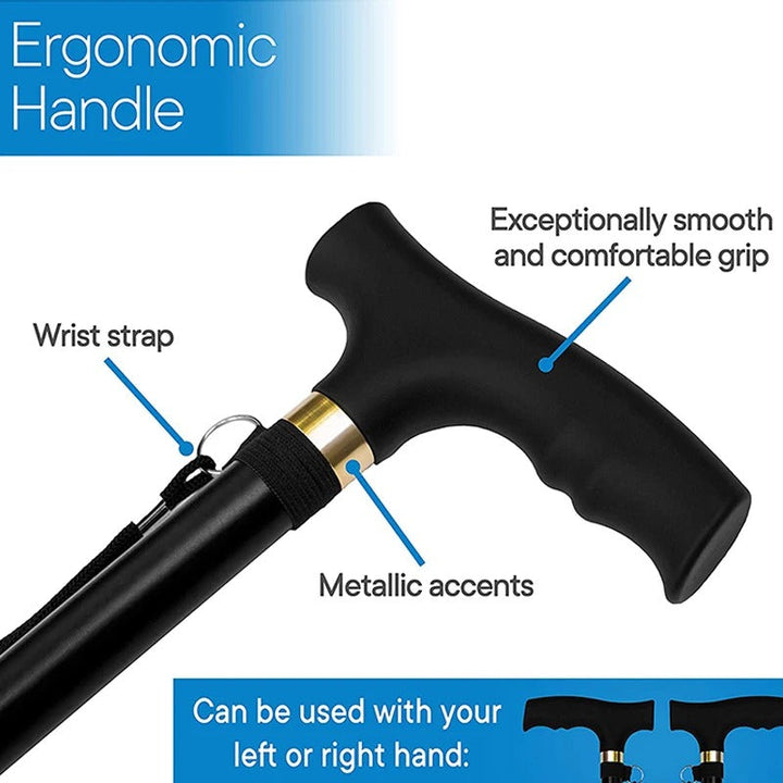 Premium Folding Walking Cane Telescopic Adjustable Hiking Stick Lightweight Aluminum Alloy Non Slip Base Ergonomic Grip Portable 27cm Fold Travel Use