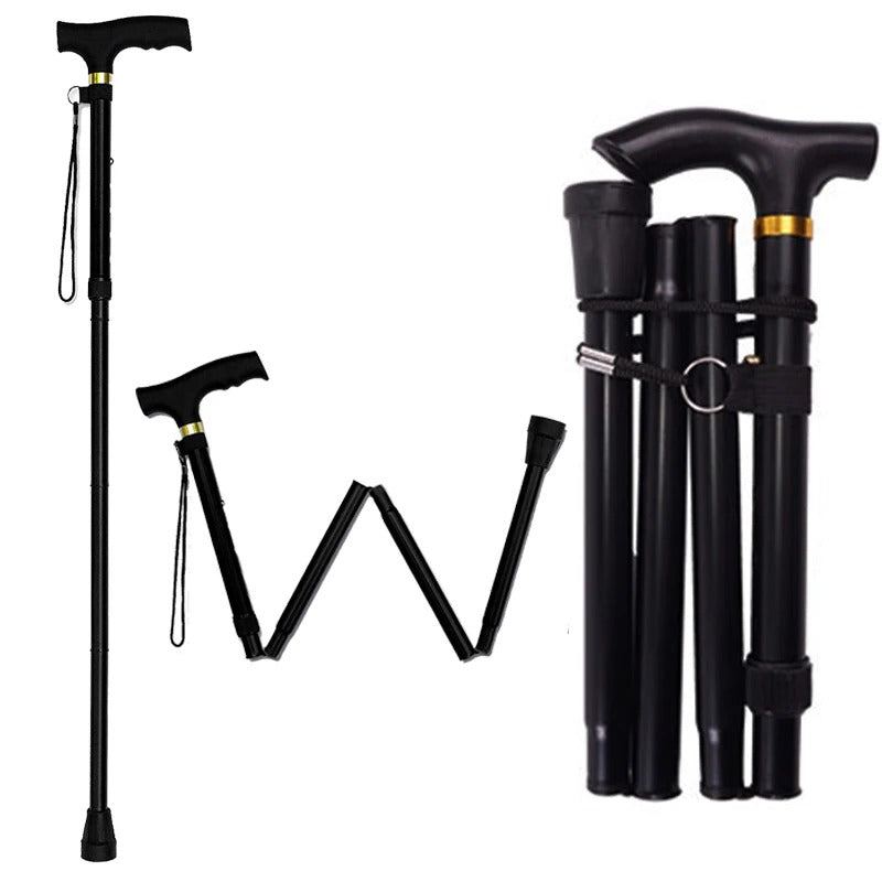 Premium Folding Walking Cane Telescopic Adjustable Hiking Stick Lightweight Aluminum Alloy Non Slip Base Ergonomic Grip Portable 27cm Fold Travel Use