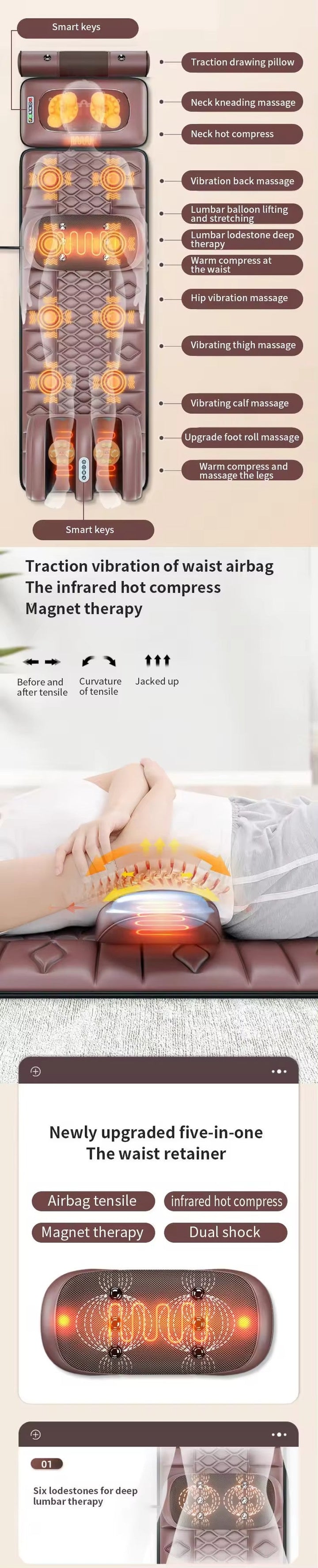 Premium Full Body Massage Mattress Electric Heating Vibration Pad 96 Nodes Graphene Heat Remote Control for Home Office Bed Sofa Daily Use Comfort