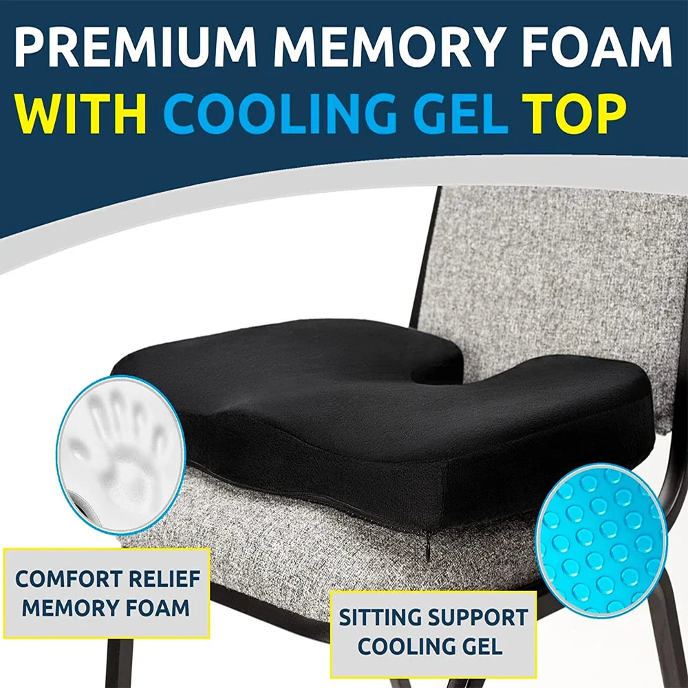 Premium Gel Memory Foam Seat Cushion Ergonomic Chair Pad Non Slip Support Cushion Breathable Washable for Office Car Home Long Sitting Daily Use Comfort