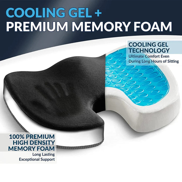 Premium Gel Memory Foam Seat Cushion Ergonomic Chair Pad Non Slip Support Cushion Breathable Washable for Office Car Home Long Sitting Daily Use Comfort