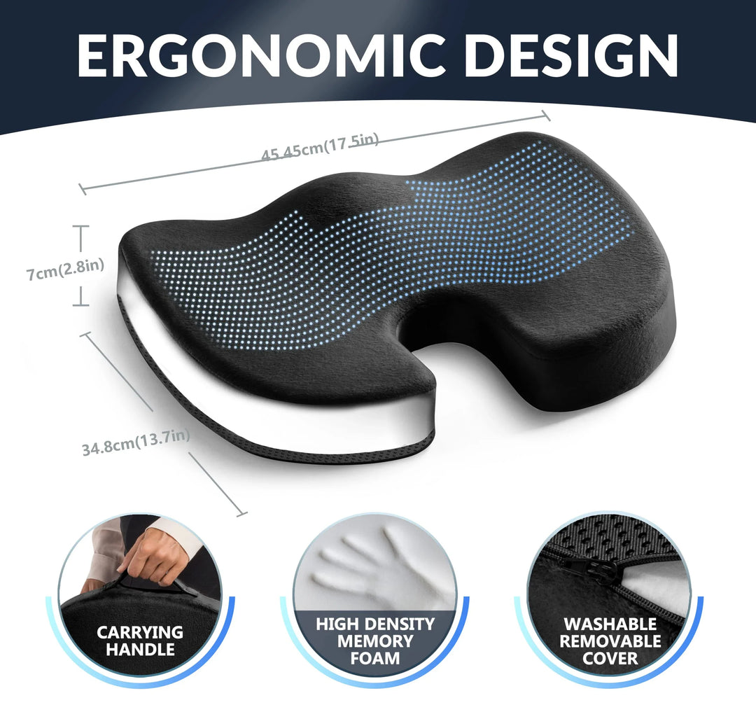 Premium Gel Memory Foam Seat Cushion Ergonomic Chair Pad Non Slip Support Cushion Breathable Washable for Office Car Home Long Sitting Daily Use Comfort