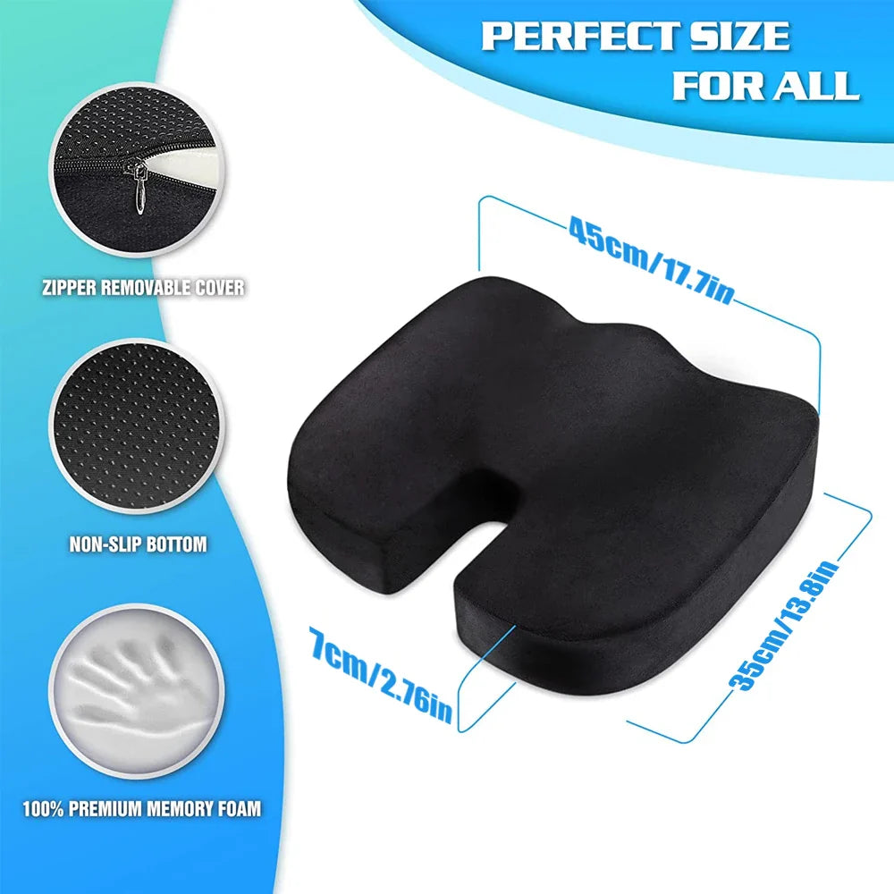 Premium Gel Memory Foam Seat Cushion Ergonomic Chair Pad Non Slip Support Cushion Breathable Washable for Office Car Home Long Sitting Daily Use Comfort