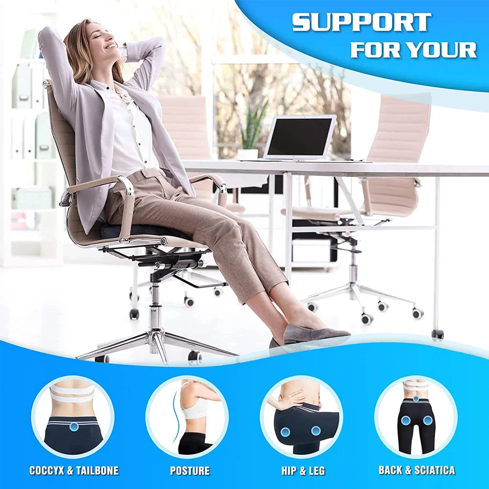 Premium Gel Memory Foam Seat Cushion Ergonomic Chair Pad Non Slip Support Cushion Breathable Washable for Office Car Home Long Sitting Daily Use Comfort