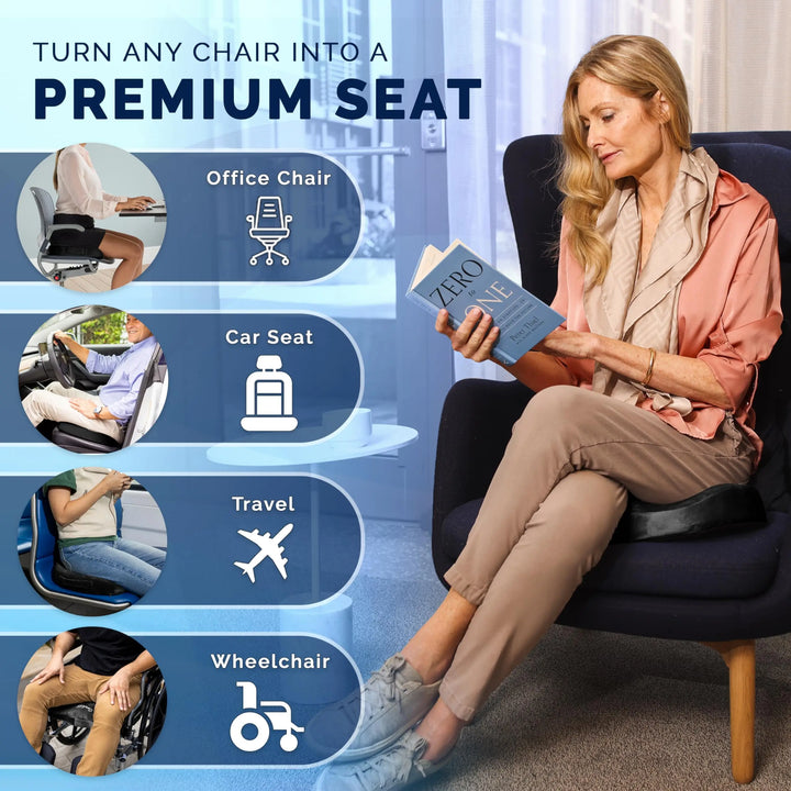Premium Gel Memory Foam Seat Cushion Ergonomic Chair Pad Non Slip Support Cushion Breathable Washable for Office Car Home Long Sitting Daily Use Comfort