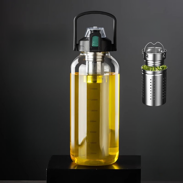 Premium Glass Tea Cup Large Capacity 800ml 1000ml 1500ml 2000ml Heat Resistant Bottle with Lid Straw Leak Proof Portable for Travel Sports Daily Use