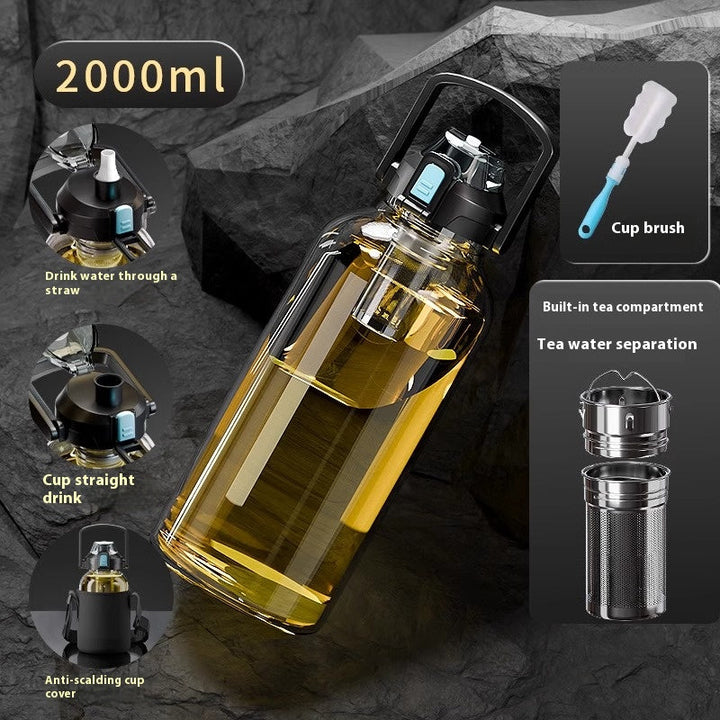 Premium Glass Tea Cup Large Capacity 800ml 1000ml 1500ml 2000ml Heat Resistant Bottle with Lid Straw Leak Proof Portable for Travel Sports Daily Use