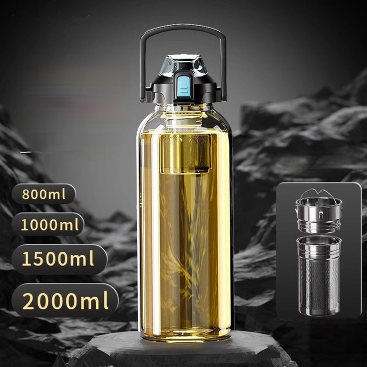 Premium Glass Tea Cup Large Capacity 800ml 1000ml 1500ml 2000ml Heat Resistant Bottle with Lid Straw Leak Proof Portable for Travel Sports Daily Use
