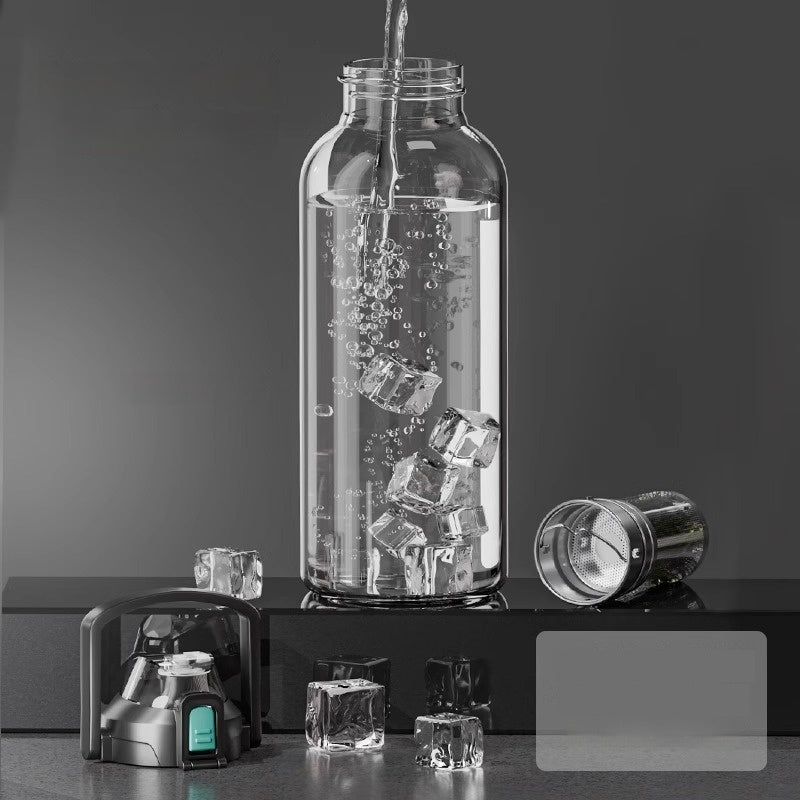 Premium Glass Tea Cup Large Capacity 800ml 1000ml 1500ml 2000ml Heat Resistant Bottle with Lid Straw Leak Proof Portable for Travel Sports Daily Use