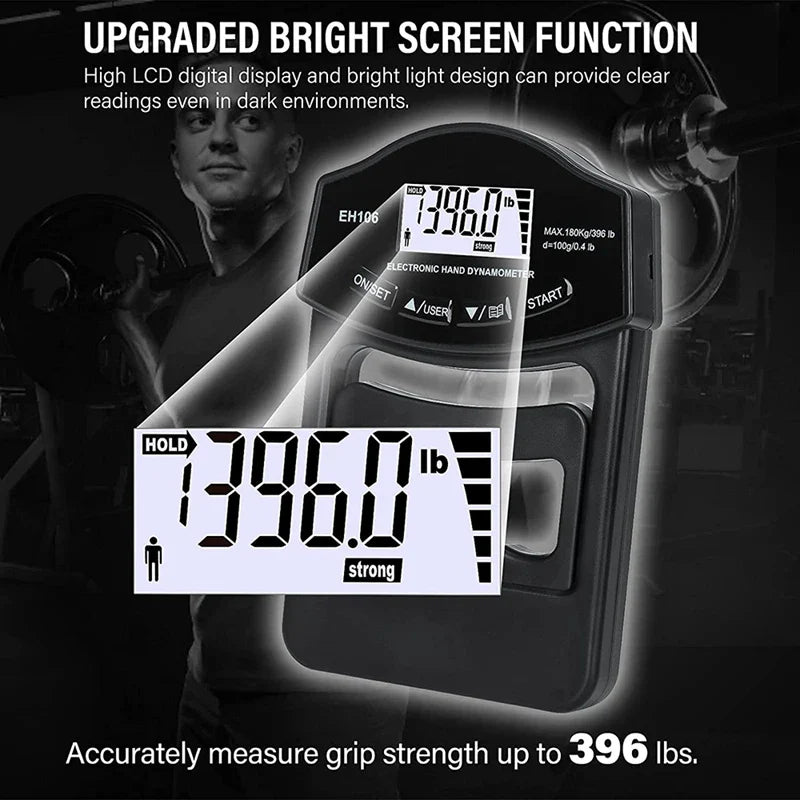 Premium Grip Strength Tester Digital Hand Dynamometer 120kg 265lbs LCD USB Rechargeable Adjustable Handle Power Meter for Sports Training Home Gym Daily Use