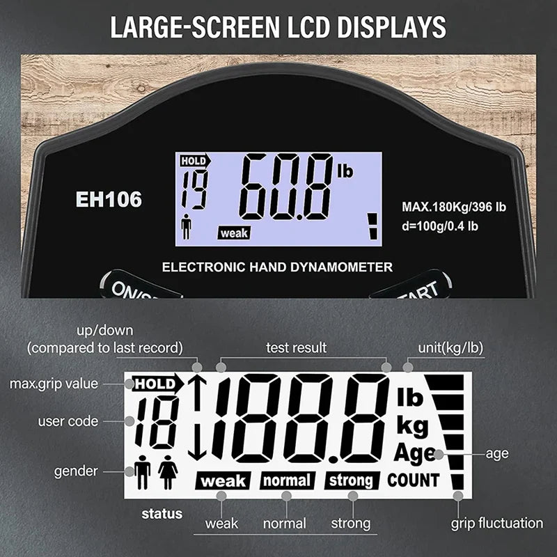 Premium Grip Strength Tester Digital Hand Dynamometer 120kg 265lbs LCD USB Rechargeable Adjustable Handle Power Meter for Sports Training Home Gym Daily Use