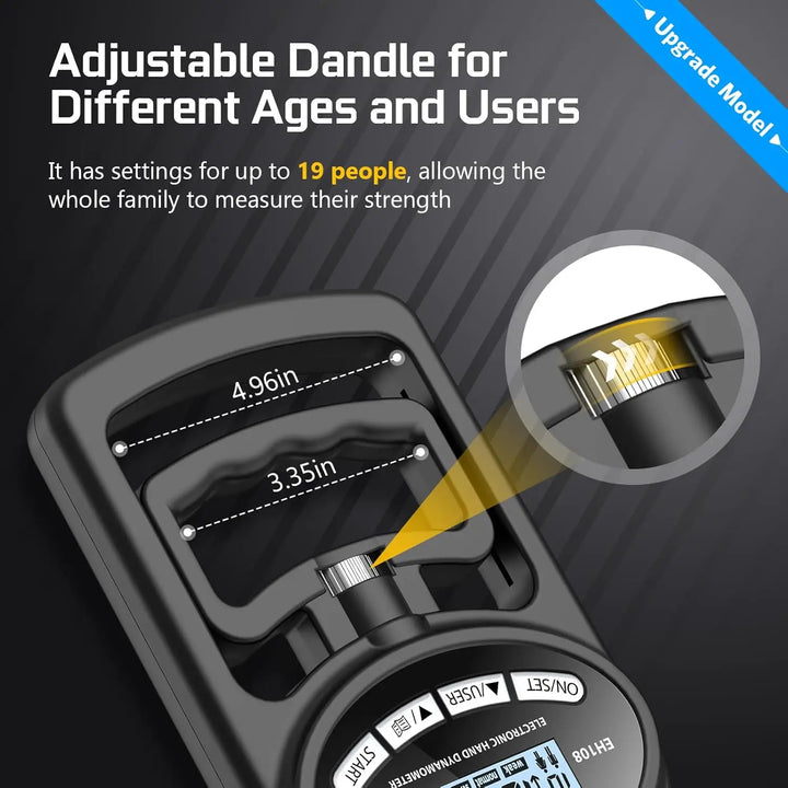Premium Grip Strength Tester Digital Hand Dynamometer 120kg 265lbs LCD USB Rechargeable Adjustable Handle Power Meter for Sports Training Home Gym Daily Use
