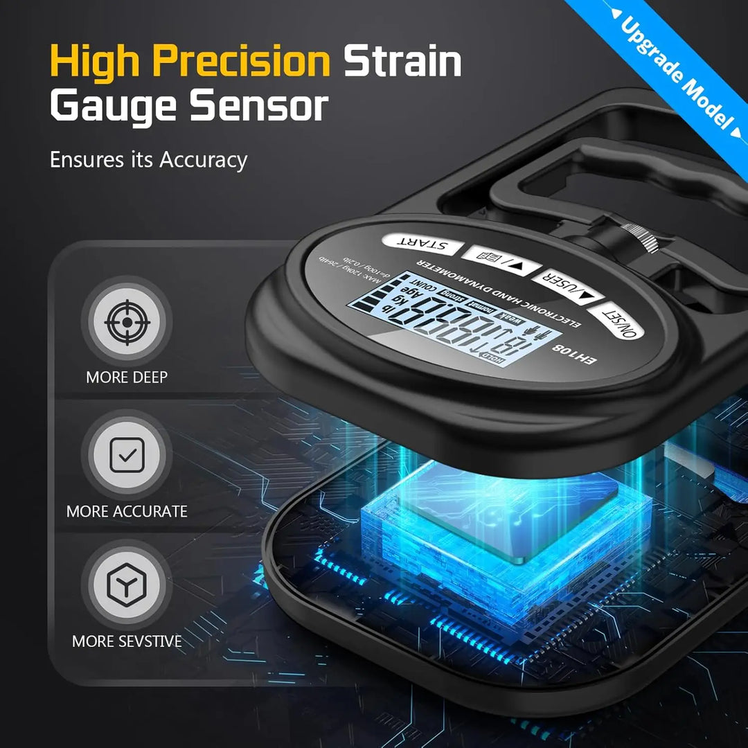 Premium Grip Strength Tester Digital Hand Dynamometer 120kg 265lbs LCD USB Rechargeable Adjustable Handle Power Meter for Sports Training Home Gym Daily Use