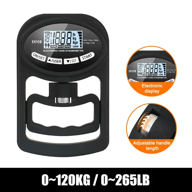 Premium Grip Strength Tester Digital Hand Dynamometer 120kg 265lbs LCD USB Rechargeable Adjustable Handle Power Meter for Sports Training Home Gym Daily Use