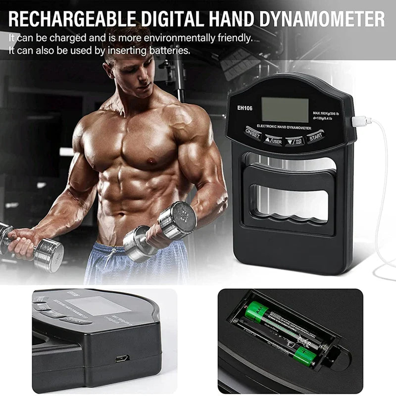 Premium Grip Strength Tester Digital Hand Dynamometer 120kg 265lbs LCD USB Rechargeable Adjustable Handle Power Meter for Sports Training Home Gym Daily Use