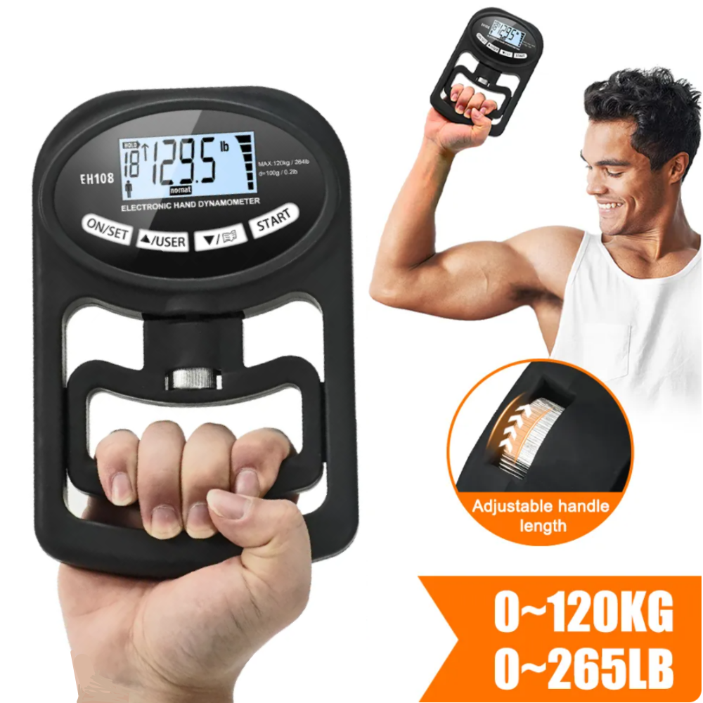 Premium Grip Strength Tester Digital Hand Dynamometer 120kg 265lbs LCD USB Rechargeable Adjustable Handle Power Meter for Sports Training Home Gym Daily Use