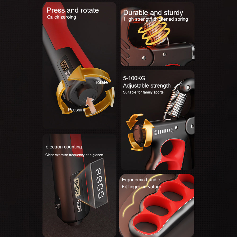 Premium Hand Grip Strengthener Adjustable 5 to 100kg with Counter Steel Spring Gripper Non Slip Handle Wrist Forearm Trainer Portable for Gym Home Daily Use