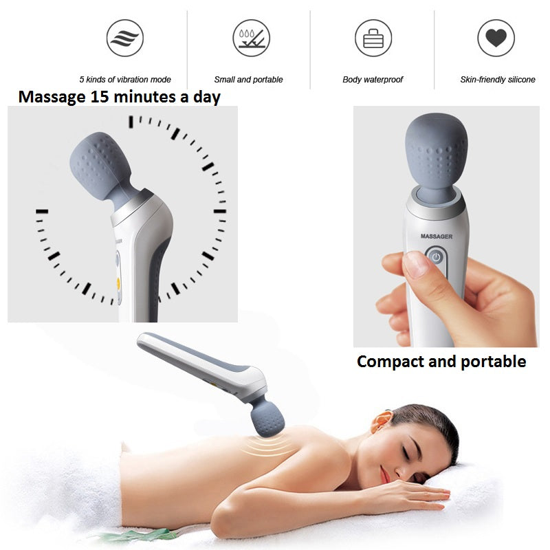 Premium Handheld Electric Massager Vibration Wand USB Rechargeable 5 Modes Cordless Muscle Massager for Neck Back Shoulders Home Gym Travel Daily Use