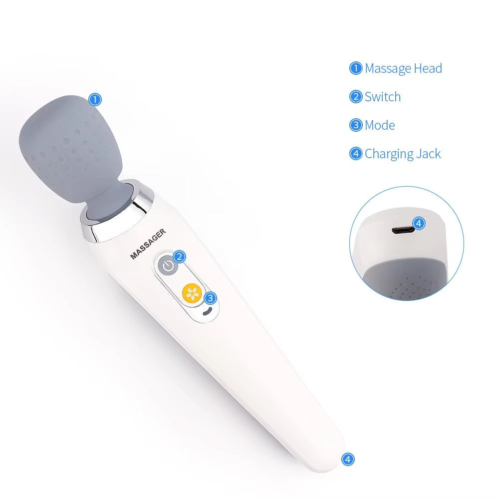 Premium Handheld Electric Massager Vibration Wand USB Rechargeable 5 Modes Cordless Muscle Massager for Neck Back Shoulders Home Gym Travel Daily Use