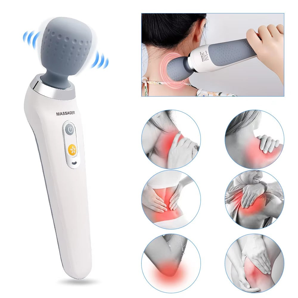 Premium Handheld Electric Massager Vibration Wand USB Rechargeable 5 Modes Cordless Muscle Massager for Neck Back Shoulders Home Gym Travel Daily Use