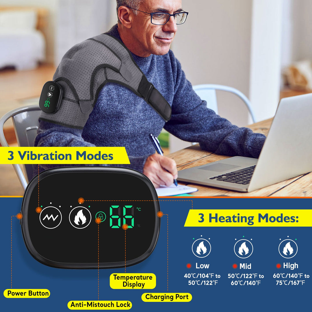 Premium Heated Shoulder Pad Vibration Massager Adjustable Heat Levels 5000mAh USB Rechargeable Shoulder Wrap for Home Gym Work Daily Use Comfort Fit